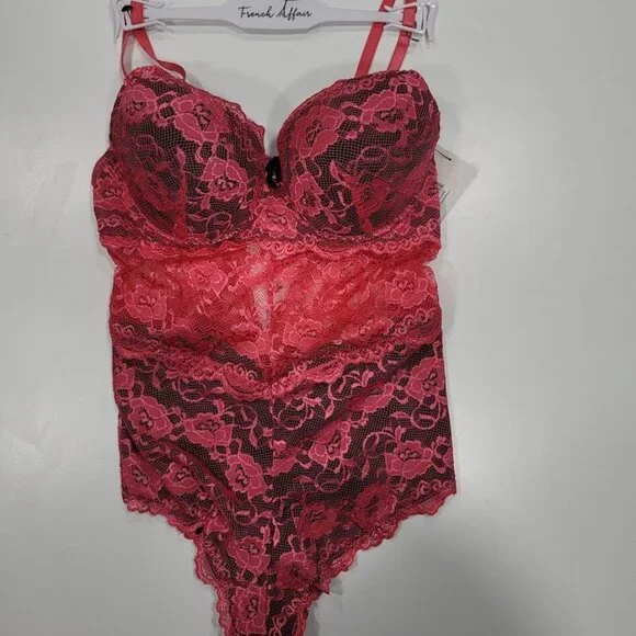 French Affair Floral Pink Lace Push-up Bodysuit Lingerie  Sz Large - Picture 8 of 16